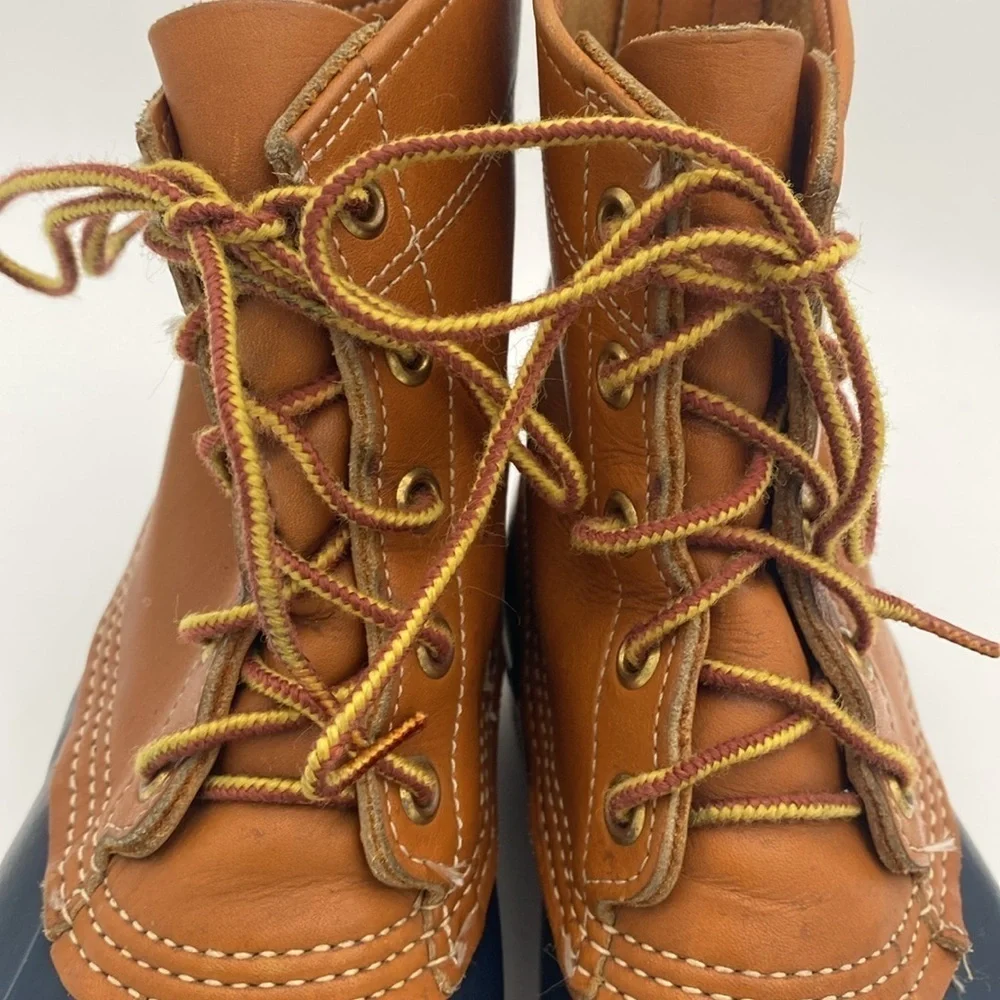 Vintage L.L. Bean Leather ankle Boots women 8 brown blue rain snow outdoor camp